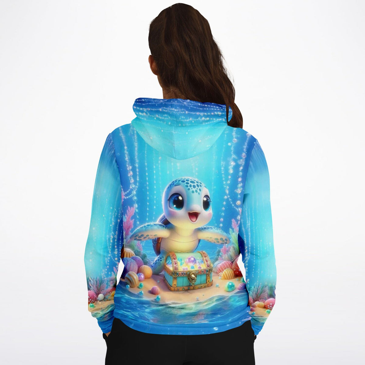 Dreamer Hoodie mit niedlicher Meeresschildkröte und Schatztruhe, im Stil von Diamond Painting und Malen nach Zahlen