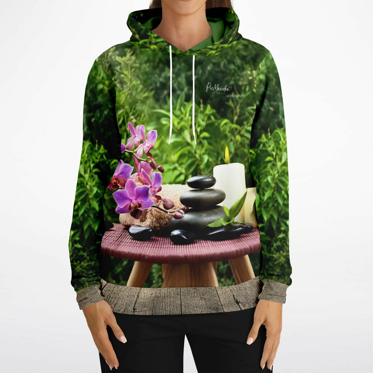 Dreamer Hoodie mit Oase der Entspannung Motiv, Zen-Steinen, lila Orchideen und Kerze für Fans von Diamond Painting