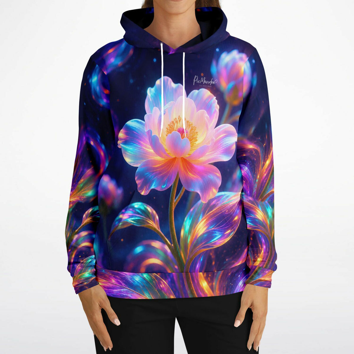 Dreamer Hoodie Inneres Leuchten mit neonfarbenem Blumen-Motiv für Fans von Diamond Painting und kreativen Kunst-Styles.