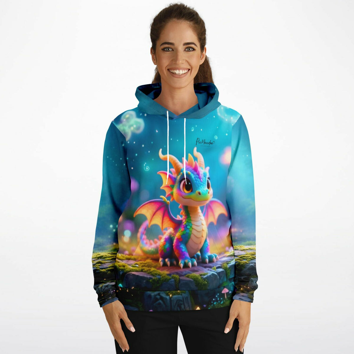 Dreamer Hoodie mit farbenfrohem Fantasy-Drachenmotiv im Stil von Diamond Painting und Malen nach Zahlen Designs