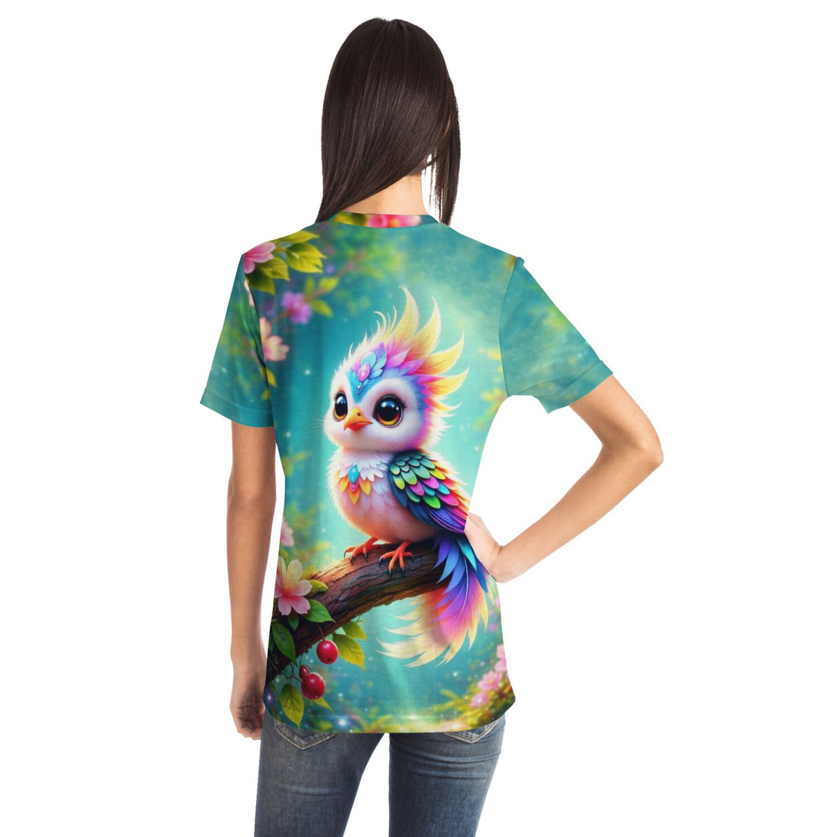 T-Shirt mit buntem Vogel Motiv im Stil von Malen nach Zahlen und Diamond Painting Designs für kreative Fans