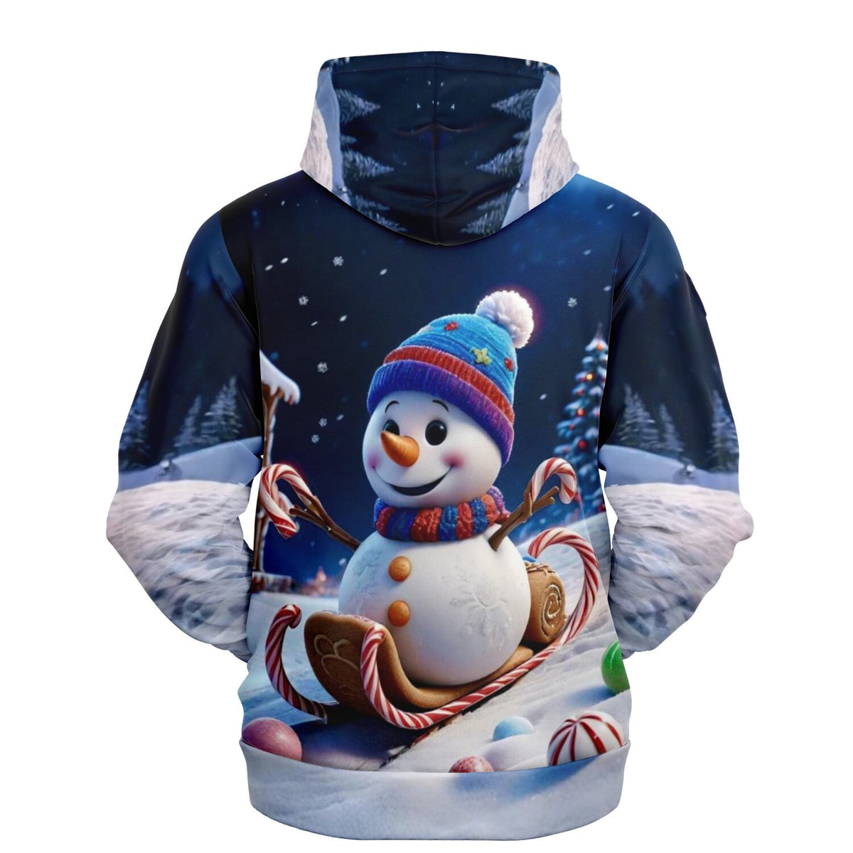 Dreamer Hoodie mit festlichem Schneemann-Motiv auf dem Schlitten, ideal für Fans von Malen nach Zahlen und Winter-DIY