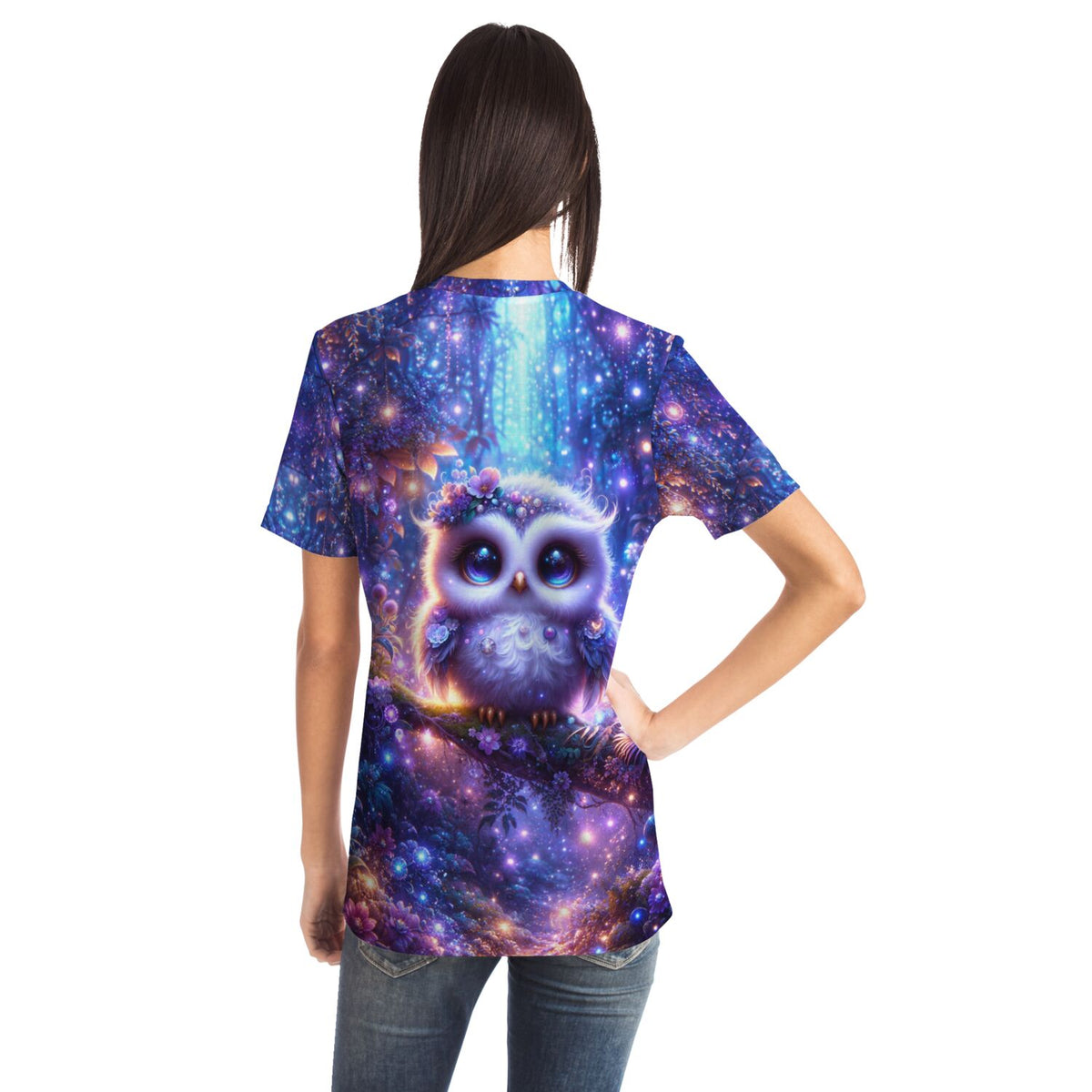 T-Shirt mit Eulen-Motiv im magischen Wald, im Stil von Diamond Painting und Malen nach Zahlen für Erwachsene