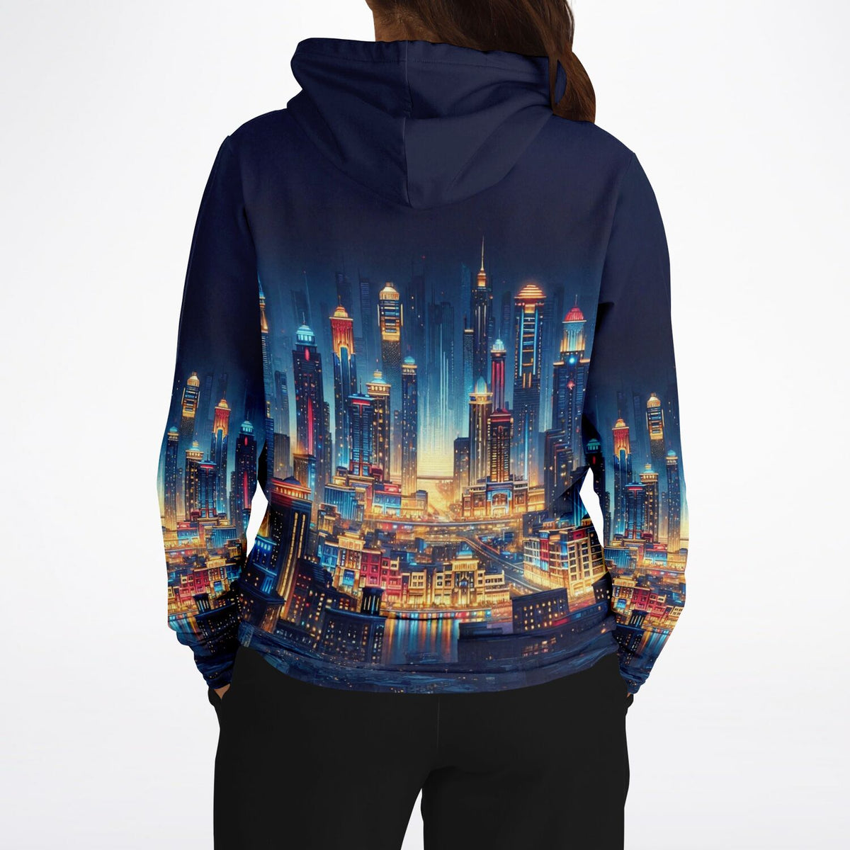 Dreamer Hoodie mit Stadt der Lichter Design als Ganzfront-Druck im Stil beliebter Diamond Painting Motive