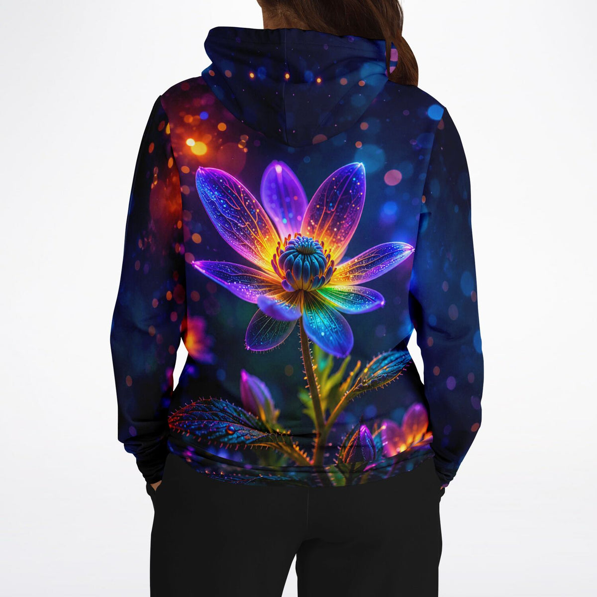 Dreamer Hoodie mit farbenprächtigem, leuchtendem Blumenmotiv inspiriert von Diamond Painting und Malen nach Zahlen Kunst