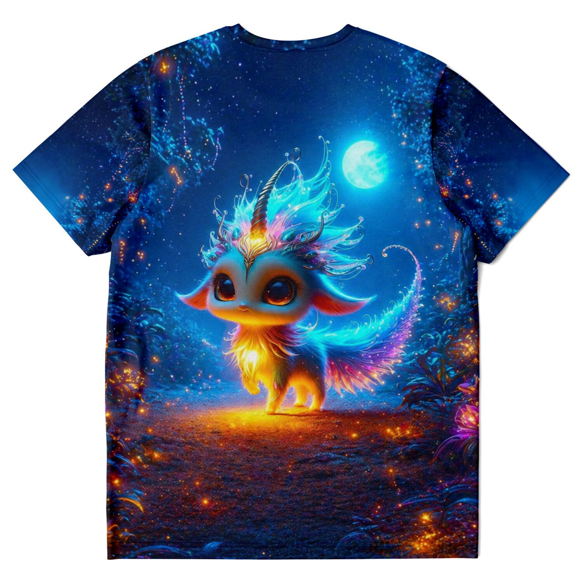 T-Shirt mit Mondscheintanz-Motiv, leuchtendes Fantasy-Wesen in magischem Wald wie bei Malen nach Zahlen oder Diamond Painting