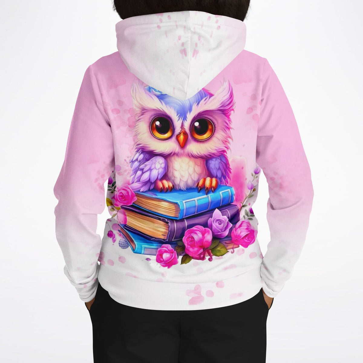 Rosa Dreamer Hoodie mit Büchereule-Motiv, perfekt für Fans von Diamond Painting und Malen nach Zahlen Designs.