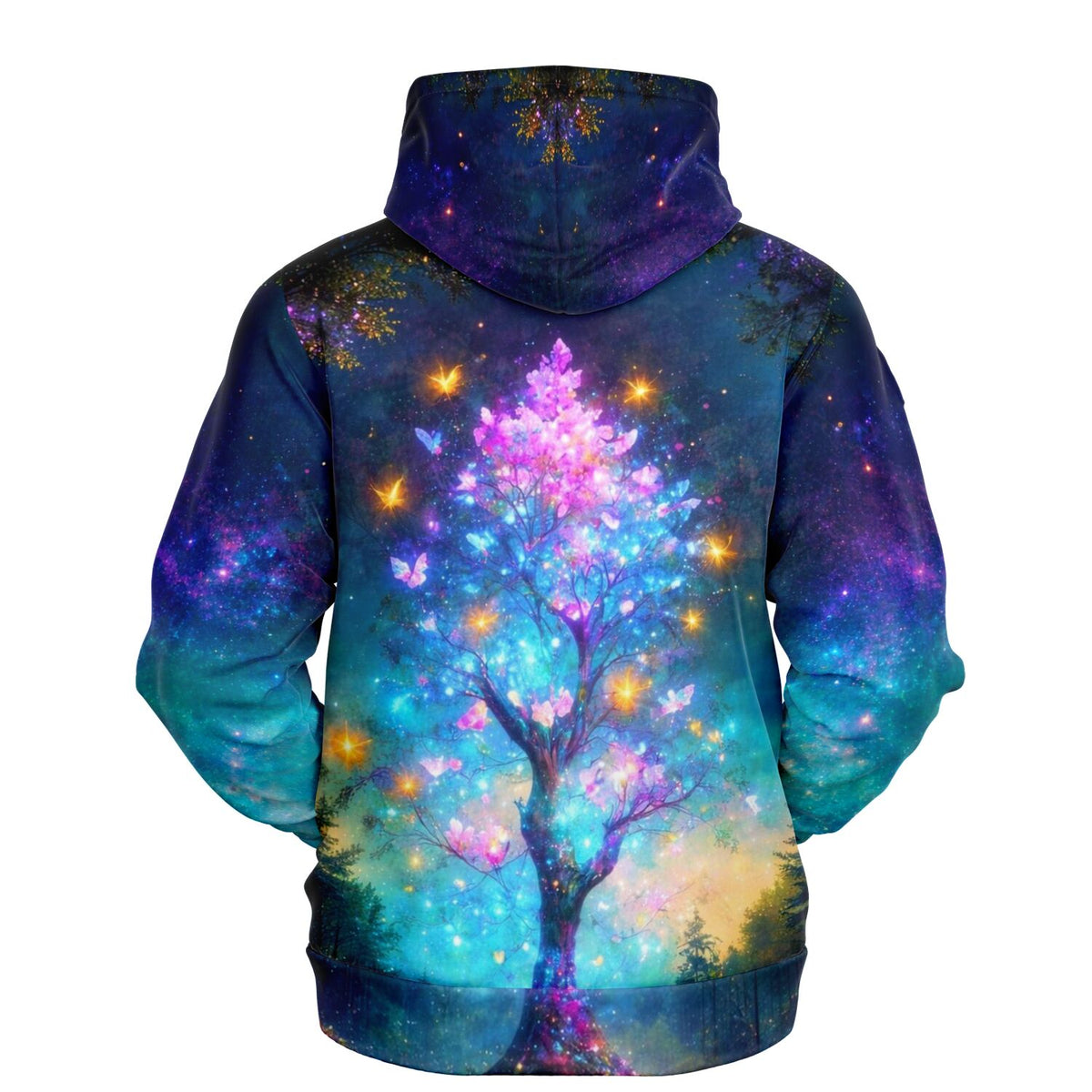 Dreamer Hoodie mit Schmetterlingsbaum Motiv in leuchtenden Diamond Painting Farben und Galaxy Design
