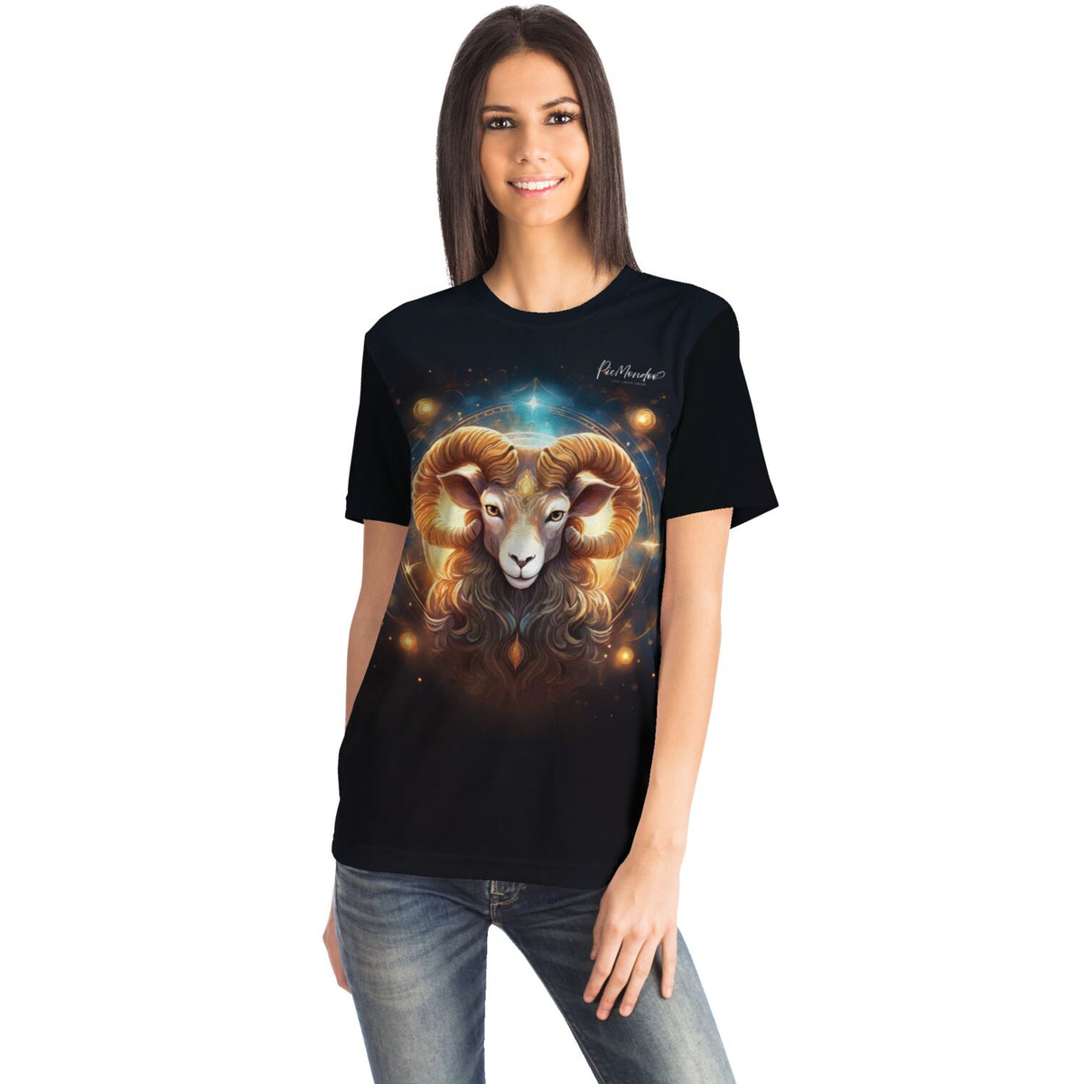 Schwarzes T-Shirt mit Widder Sternzeichen Motiv – Limitierte Edition für Fans von Diamond Painting und Kunst