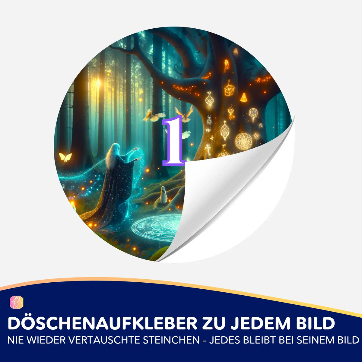 Runder Döschenaufkleber Hexennacht mit Nummer 1 für Diamond Painting Zubehör zur geordneten Aufbewahrung von Steinchen.