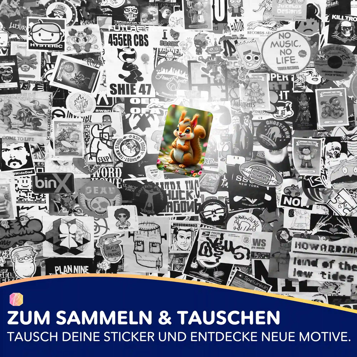 Elvis Eichhörnchen Sticker 5er-Set von Picmondoo zur Organisation von Diamond Painting und Malen nach Zahlen Projekten.