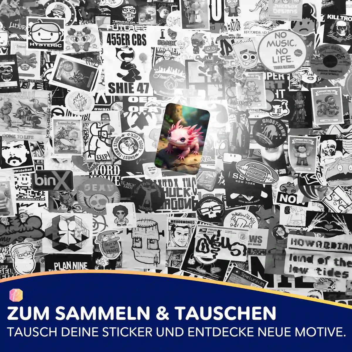 Süßes Axolotl-Sticker 5er-Set von Picmondoo zur Organisation von Diamond Painting und Malen nach Zahlen Sets