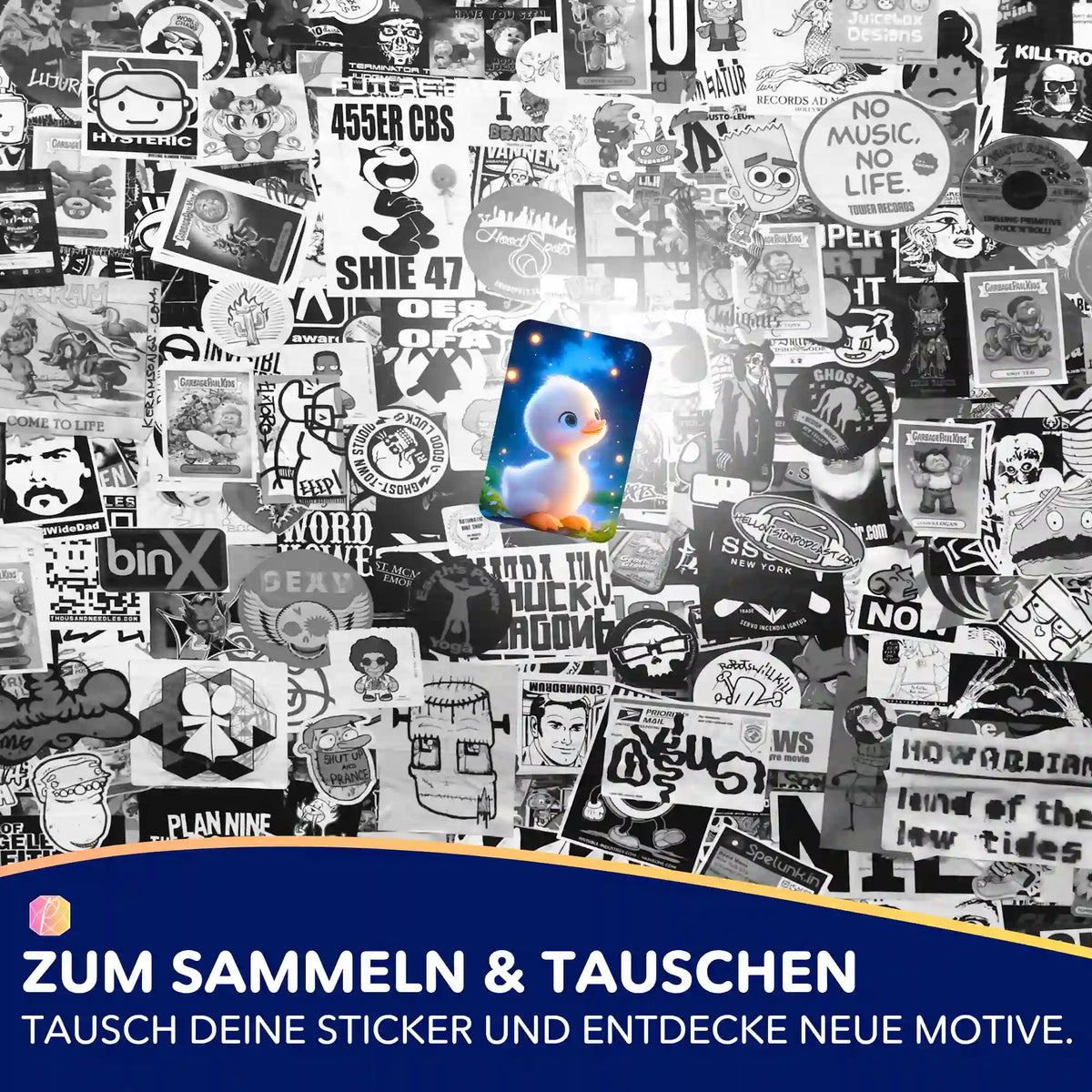 Buntes süßes Entlein-Motiv als Diamond Painting Sticker für die Organisation deines Bastelzubehörs