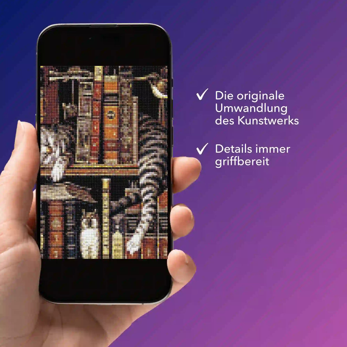 Digitale Bildmappe auf Smartphone mit Diamond Painting Motiv Chillout Cat für dein nächstes Diamanten Painting Projekt