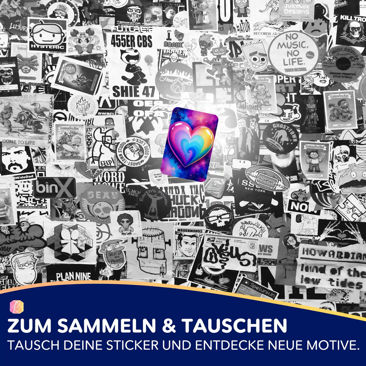 Buntes Herz-Motiv als Sticker aus dem Picmondoo Diamond Painting Set zur Organisation von Bastelzubehör und Motiven.