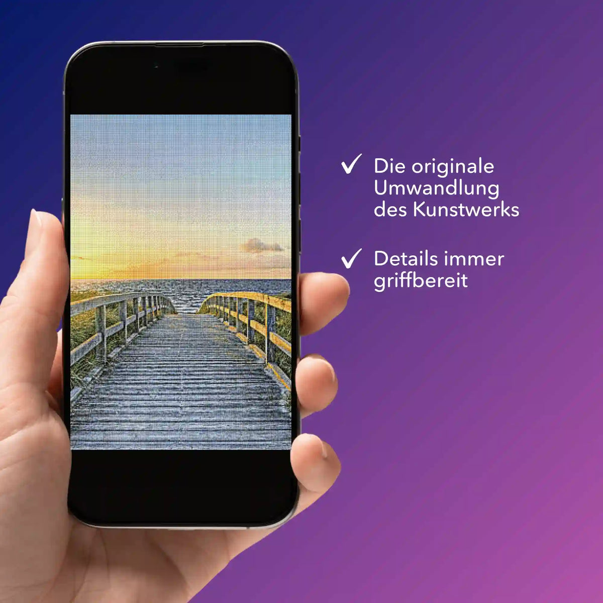 Digitale Diamond Painting Bildmappe als PDF auf Smartphone für das Motiv Strand der Ruhe