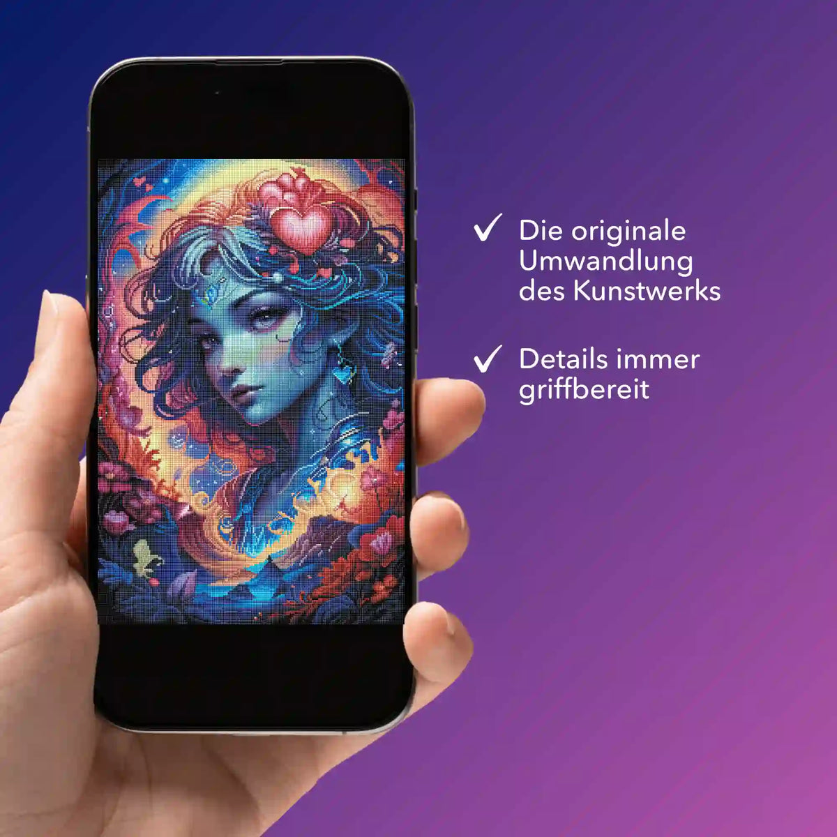 Digitale Bildmappe für Diamond Painting Design Mystic Girl auf Smartphone, perfekt für DIY-Kunst und Malen nach Zahlen Fans