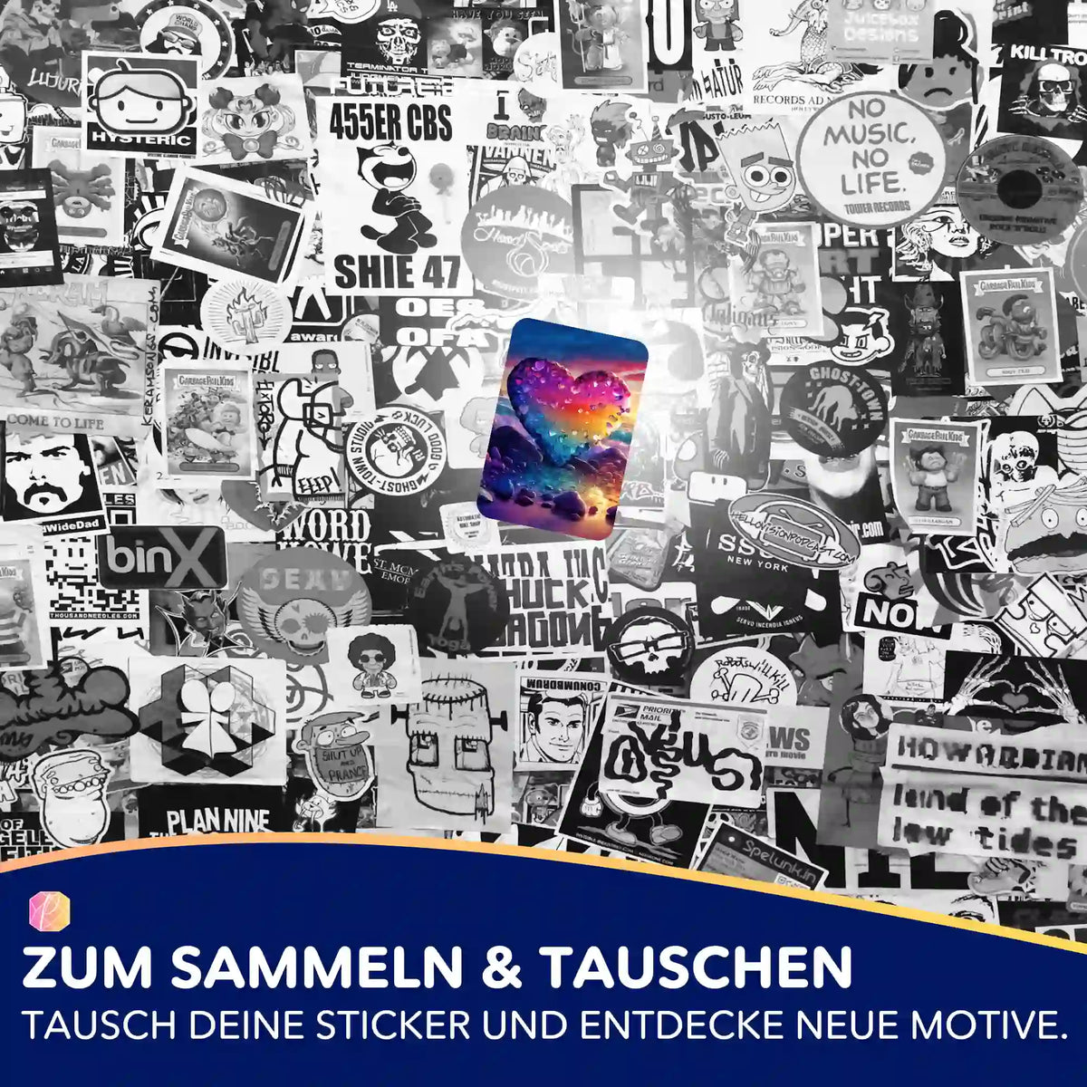 Farbenfroher Heart of Glitter Sticker für Diamond Painting und Malen nach Zahlen Hobby-Organisation.