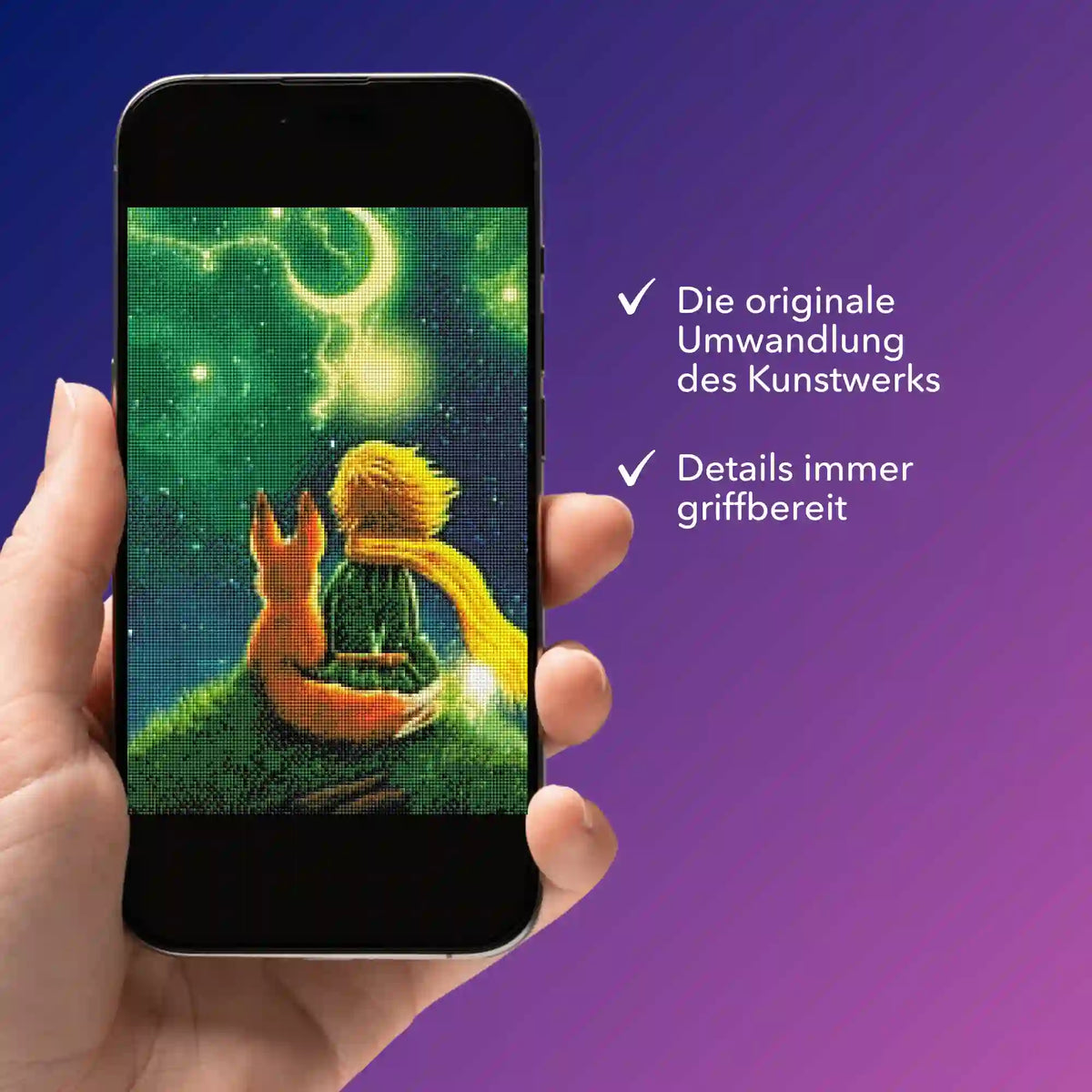 Digitale Diamond Painting Bildmappe als PDF auf Smartphone mit Friends Motiv und Details für dein Bastelprojekt