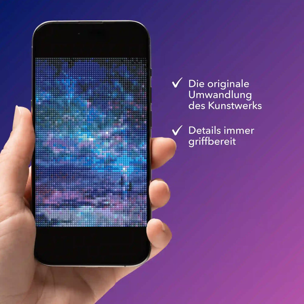 Digitale Diamond Painting Vorlage mit Ozean-Universum-Motiv in einer Bildmappe auf dem Smartphone anzeigen