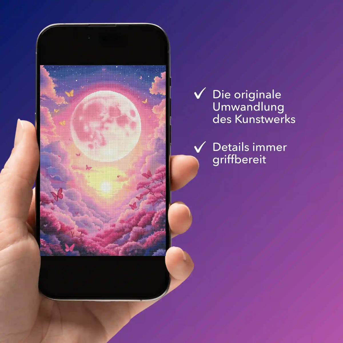Digitale Diamond Painting Bildmappe Wolkenreich als PDF auf dem Smartphone für kreative Bastelprojekte