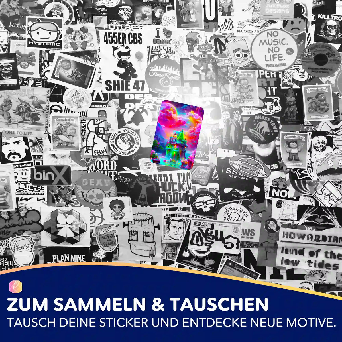Buntes Traumland-Motiv als Diamond Painting Aufkleber aus einem 5er-Set zur Organisation deines Zubehörs.
