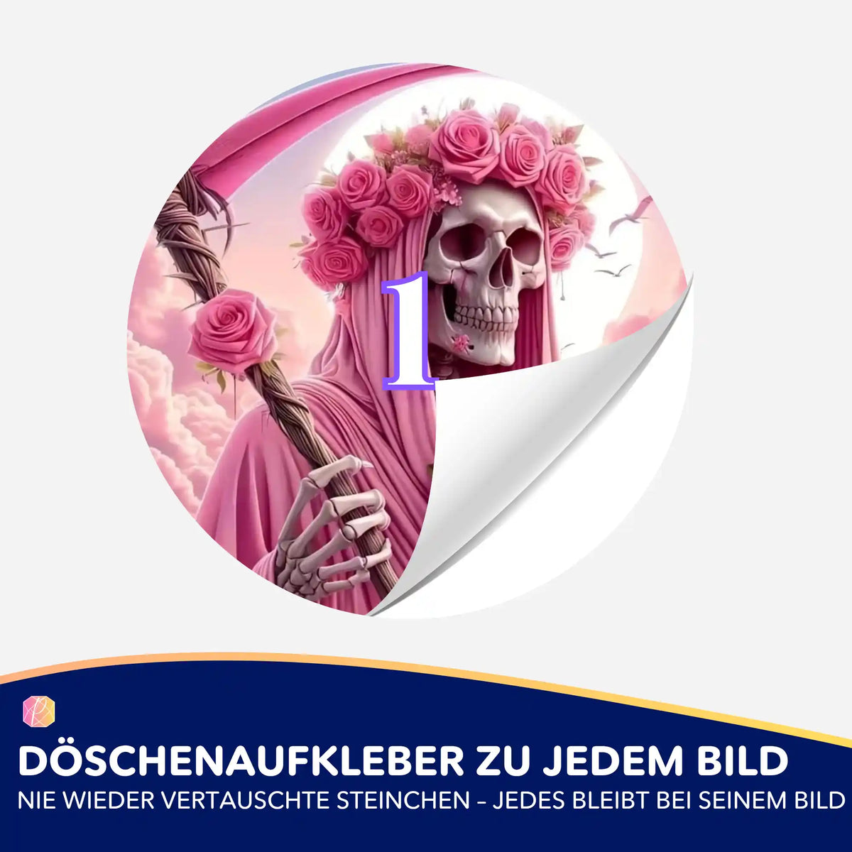 Runder Döschenaufkleber mit Totenkopf und Rosen für Diamond Painting Zubehör zur Ordnung der Diamanten