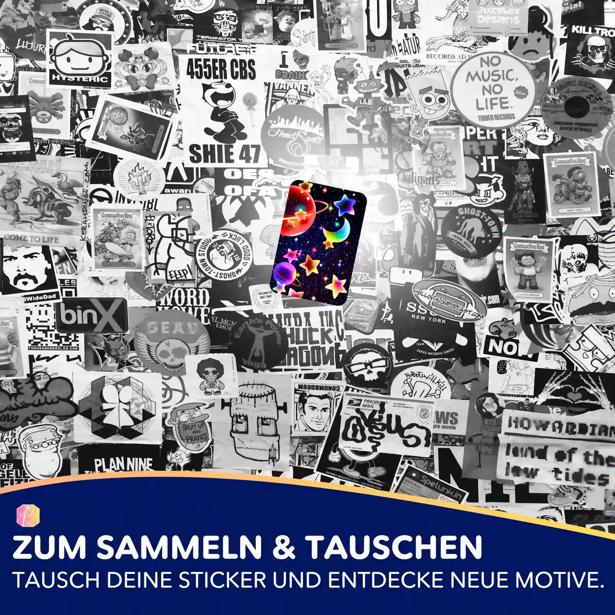 Bunter Universum-Sticker als Zubehör für Diamond Painting Sets von Picmondoo zur Organisation deiner Bastel-Motive