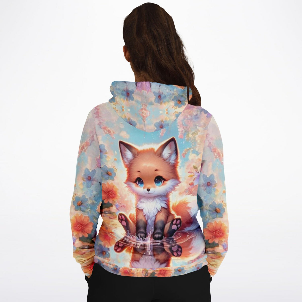 Dreamer Hoodie mit niedlichem Fuchs-Motiv, Blumen-Druck und künstlerischem Design im Stil von Malen nach Zahlen