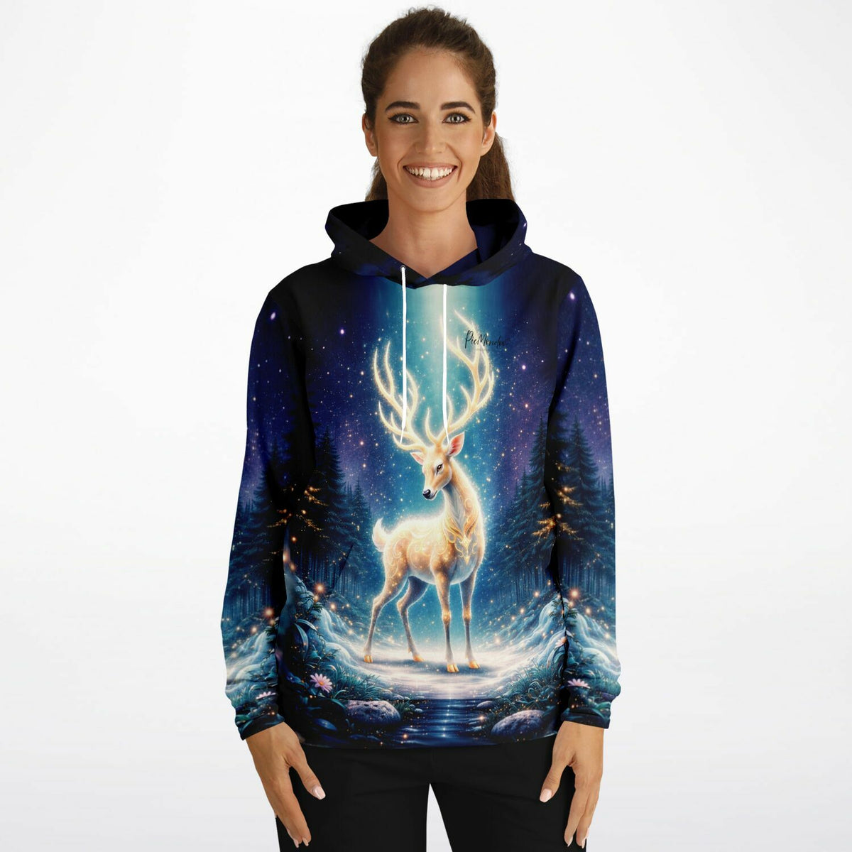 Dreamer Hoodie Herr der Wälder mit leuchtendem Hirsch Motiv, ideal für Fans von Malen nach Zahlen und Diamond Painting