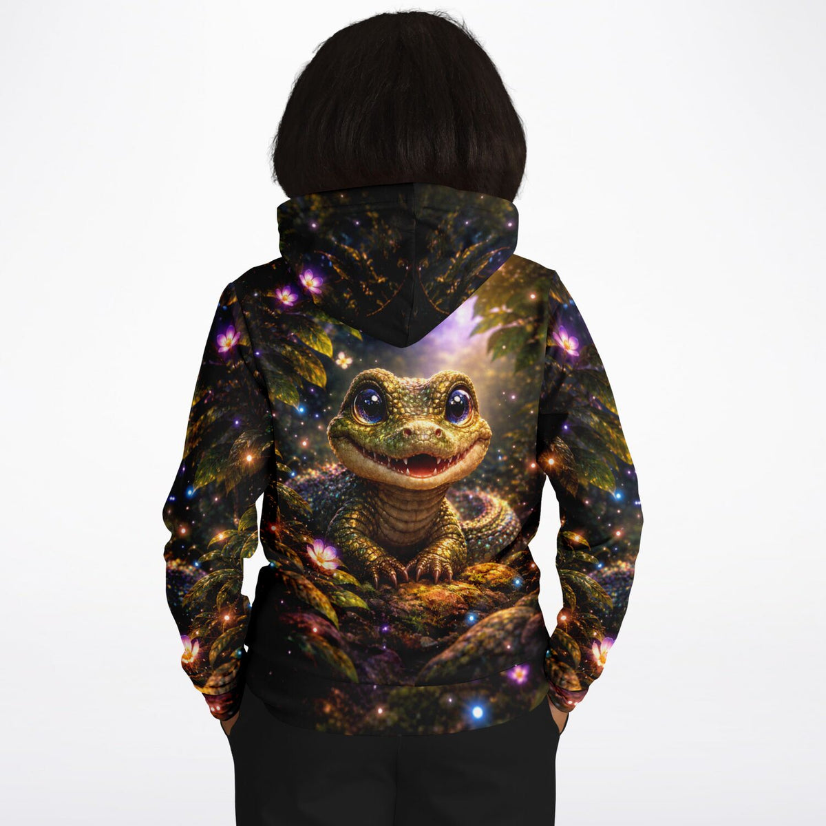 Hoodie mit süßem Baby-Krokodil im Wald, Design kompatibel mit Diamond Painting oder Malen nach Zahlen Motiven