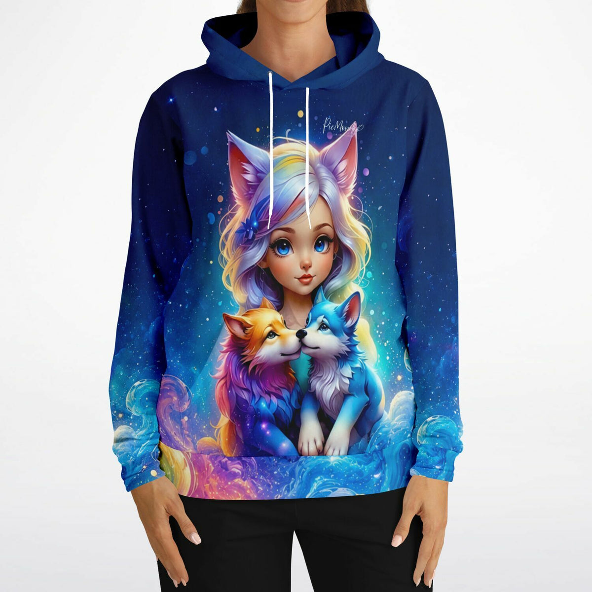 Dreamer Hoodie mit farbenfrohem Wolfsmädchen Finja Motiv, inspiriert durch Diamond Painting und Malen nach Zahlen Kunst