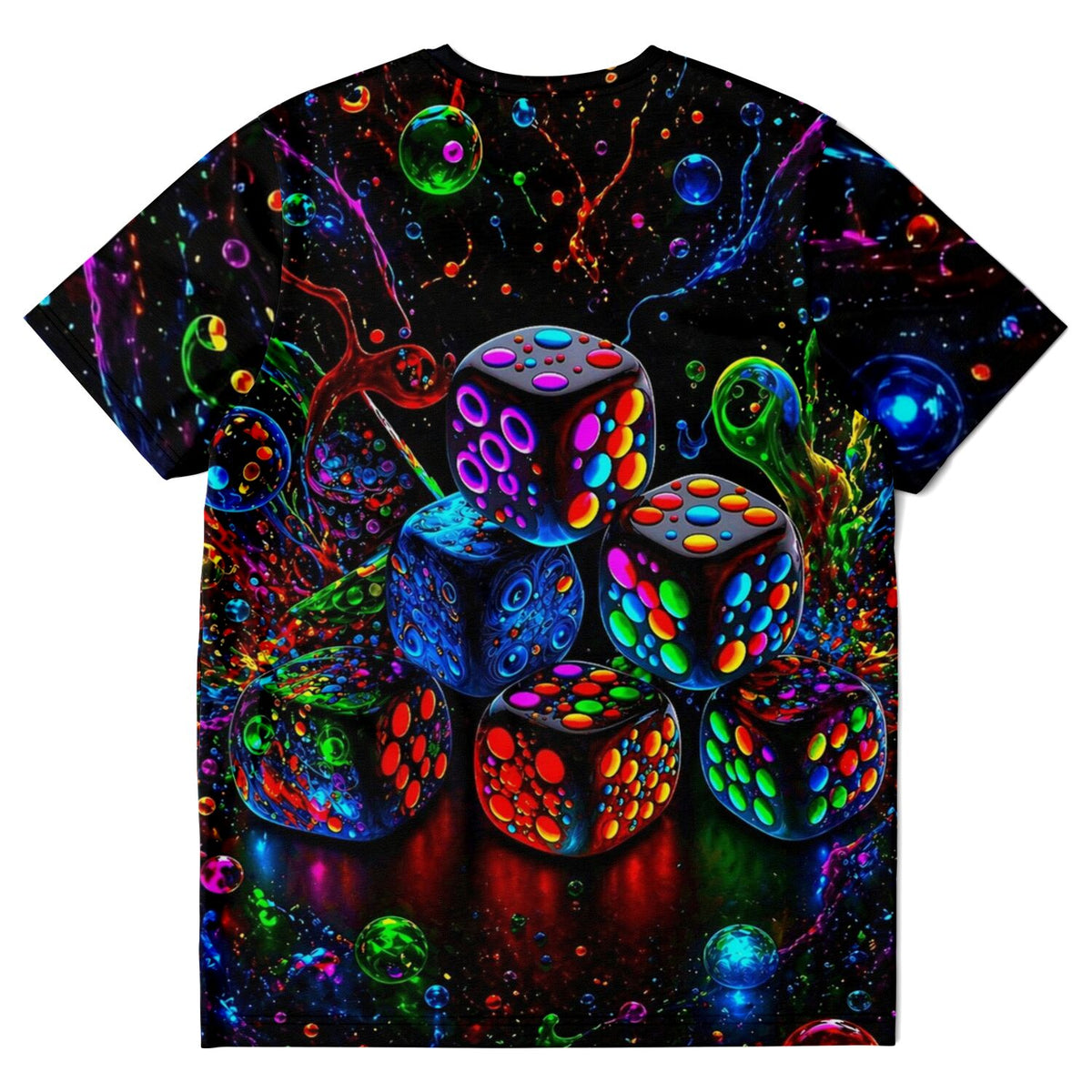 Dreamer T-Shirt Zeit der Spiele mit buntem Neon-Würfel-Design im Stil von Diamond Painting und Malen nach Zahlen Kunst