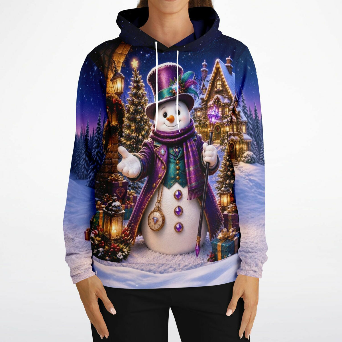 Winterzauber Dreamer Hoodie mit Schneemann-Motiv im Stil von Diamond Painting und Malen nach Zahlen Kunst