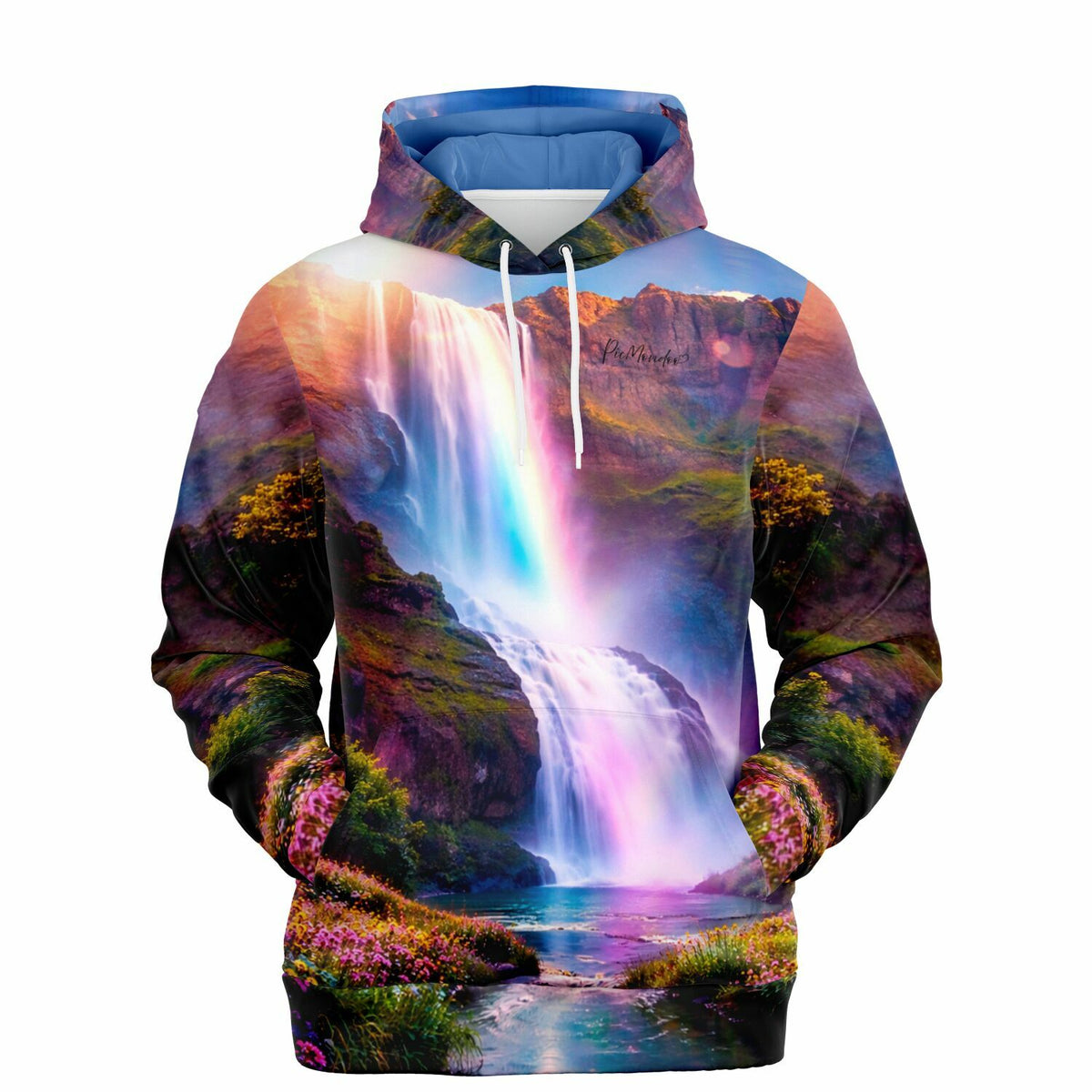 Dreamer Hoodie mit farbenfrohem Wasserfall-Motiv, inspiriert von Diamond Painting Naturlandschaften