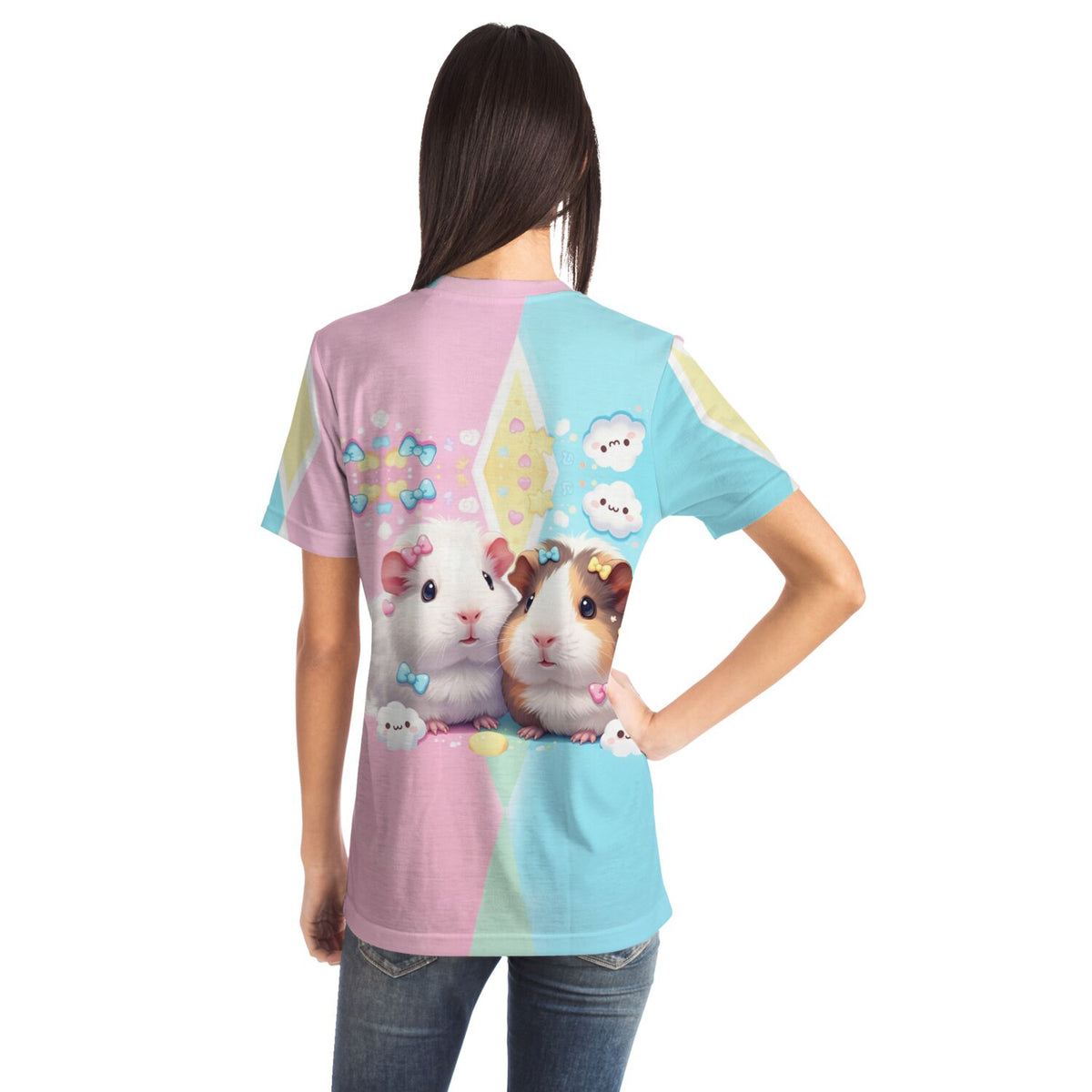 T-Shirt mit süßem Maggie und Moritz Meerschweinchen Motiv in Pastellfarben für Fans von Malen nach Zahlen und DIY-Kunst.