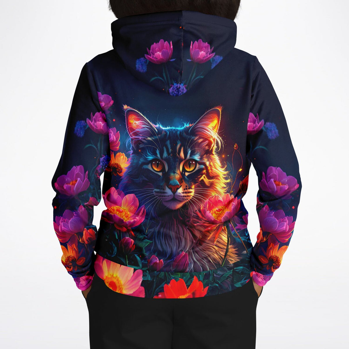 Dreamer Hoodie Hüterin der Nachtblüten mit farbenfrohem Katzenmotiv im Stil unserer Diamond Painting und Malen nach Zahlen