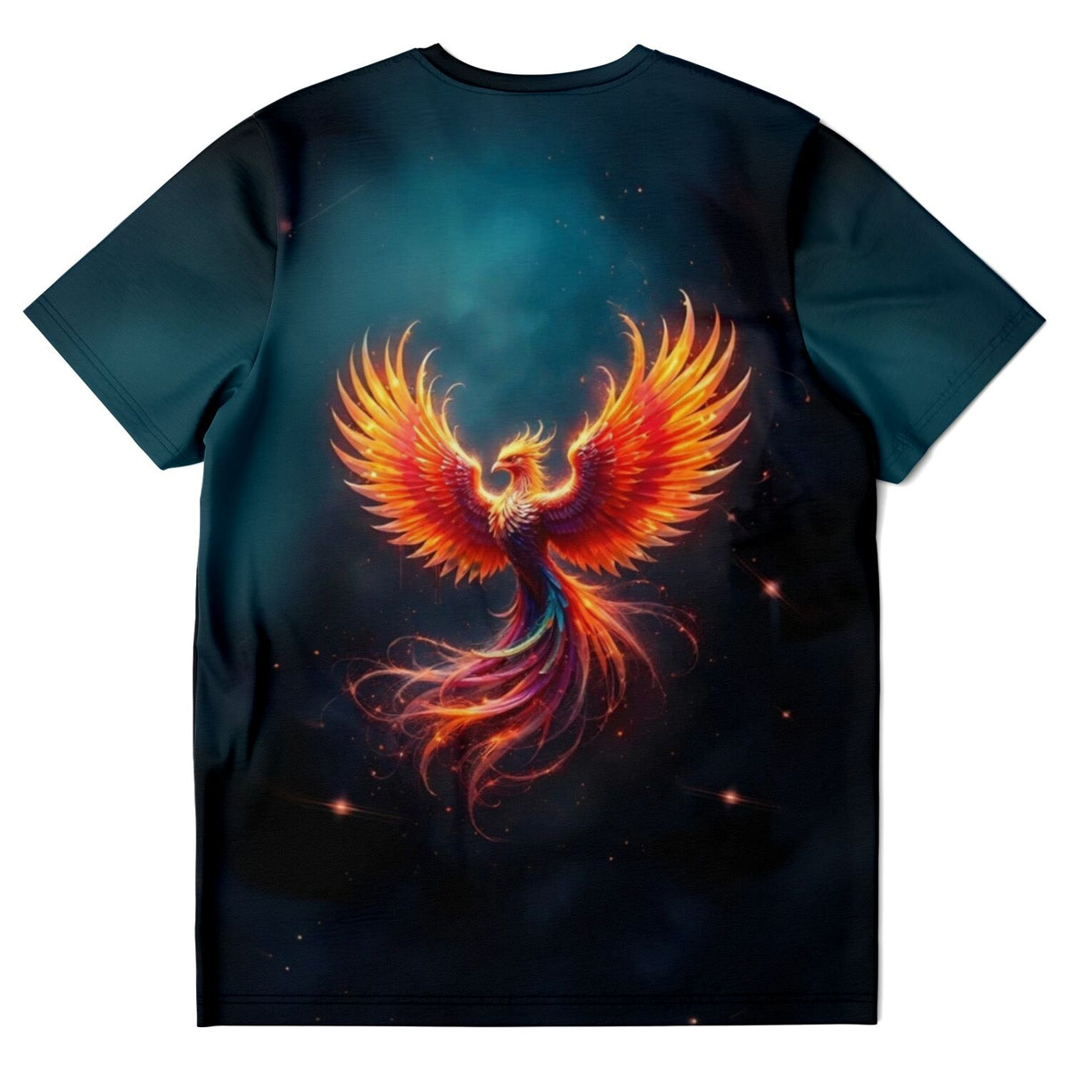 Schwarzes T-Shirt mit leuchtendem Phönix-Motiv im Stil von Diamond Painting und Malen nach Zahlen Designs