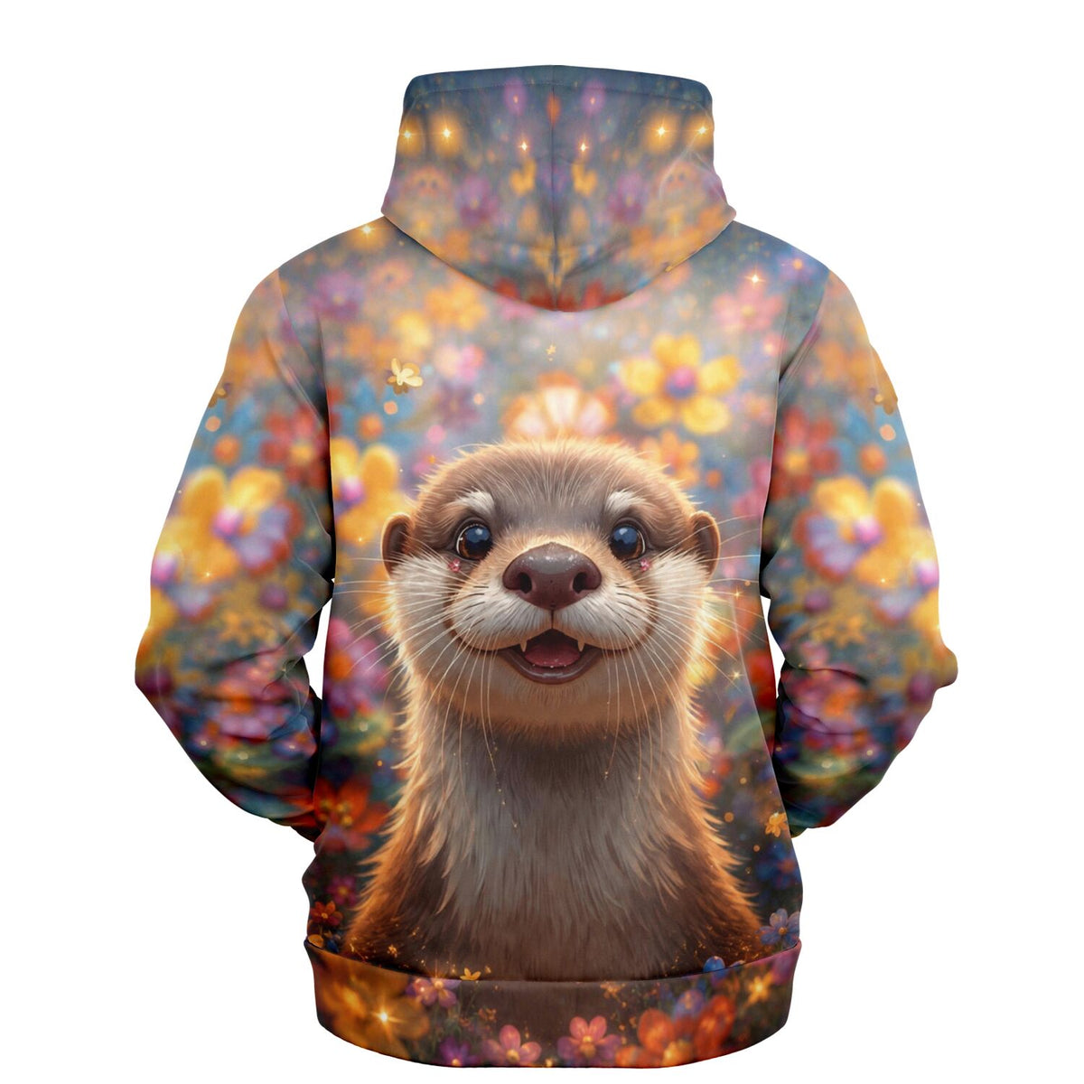 Dreamer Hoodie mit niedlichem Otter-Motiv vor Blumenwiese, ideal für Fans von Malen nach Zahlen und Diamond Painting