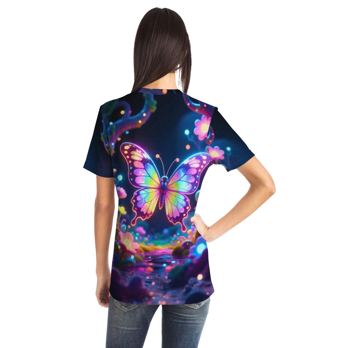T-Shirt mit neongelbem Schmetterlings-Motiv im Stil von Diamond Painting und Malen nach Zahlen für Erwachsene