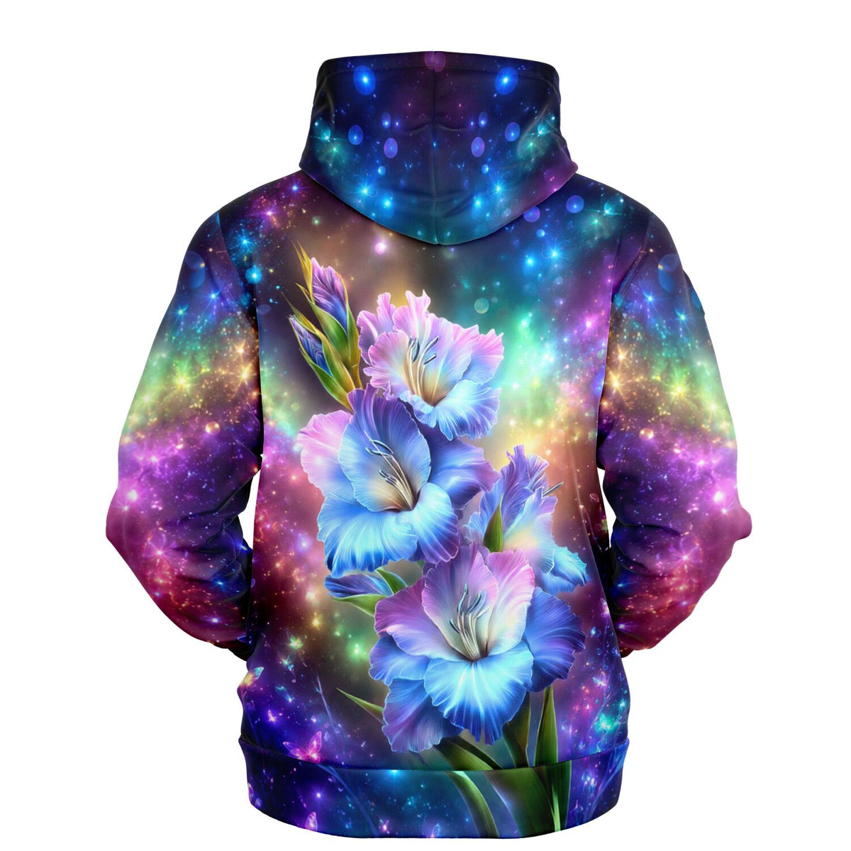 Dreamer Hoodie mit galaktischem Blumen-Motiv, inspiriert durch bunte Diamond Painting und Malen nach Zahlen Designs.