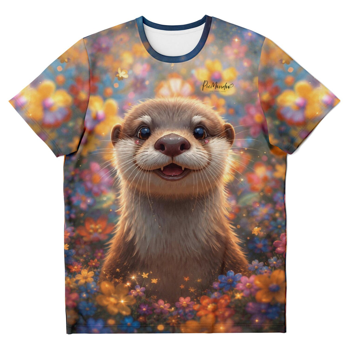 T-Shirt mit süßem Otter-Motiv und bunten Blumen, ideal für Fans von Diamond Painting und Malen nach Zahlen Designs