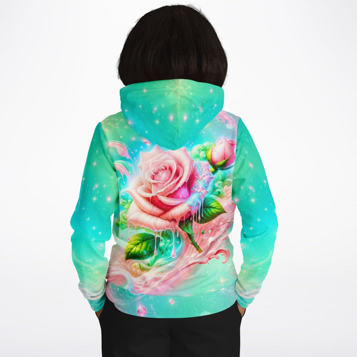 Dreamer Hoodie Candy Rose mit kunstvollem Rosen-Motiv in leuchtenden Farben, ähnlich beliebter Diamond Painting Designs.