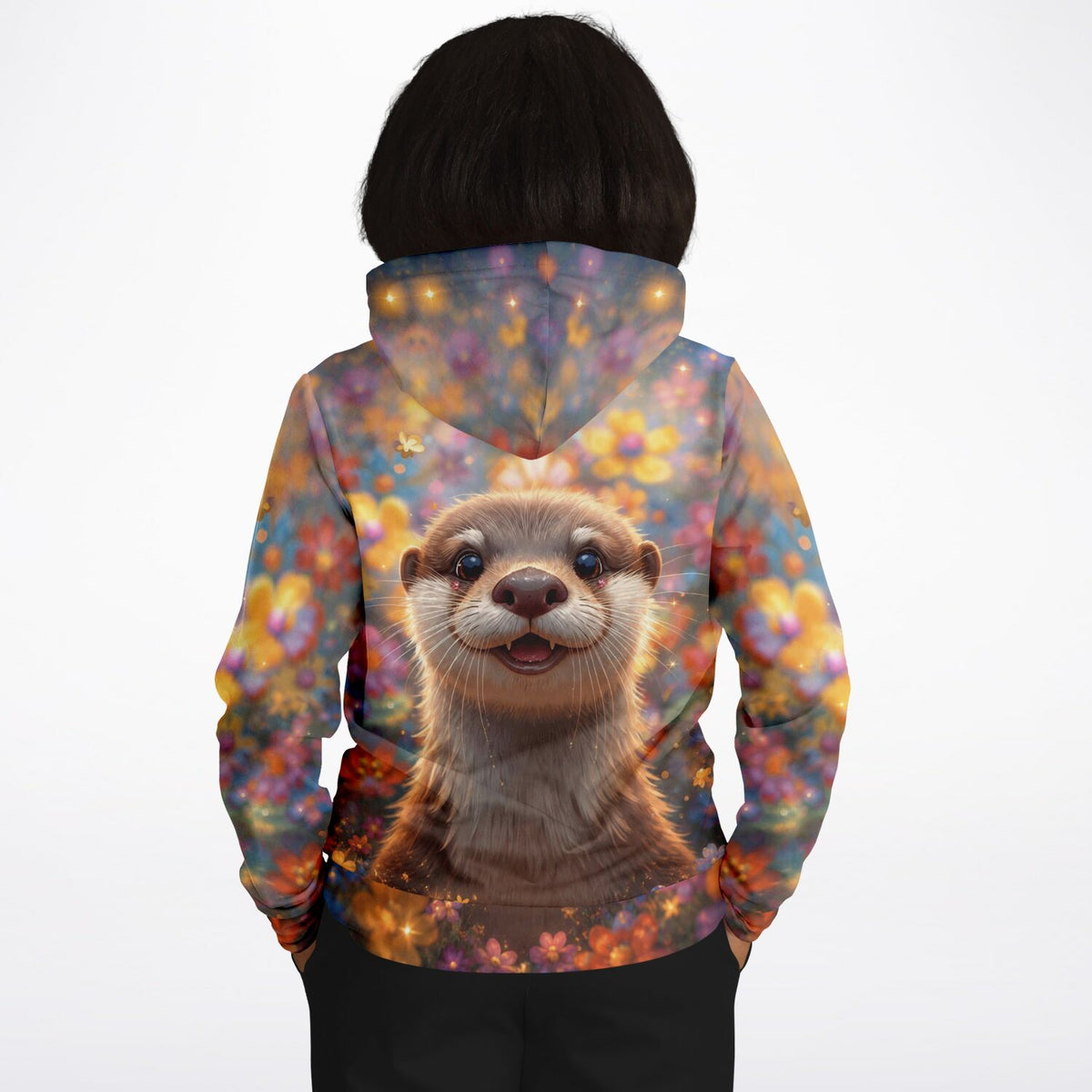 Dreamer Hoodie mit niedlichem Otter-Motiv und bunten Blumen, ideal für Fans von Malen nach Zahlen und Diamond Painting