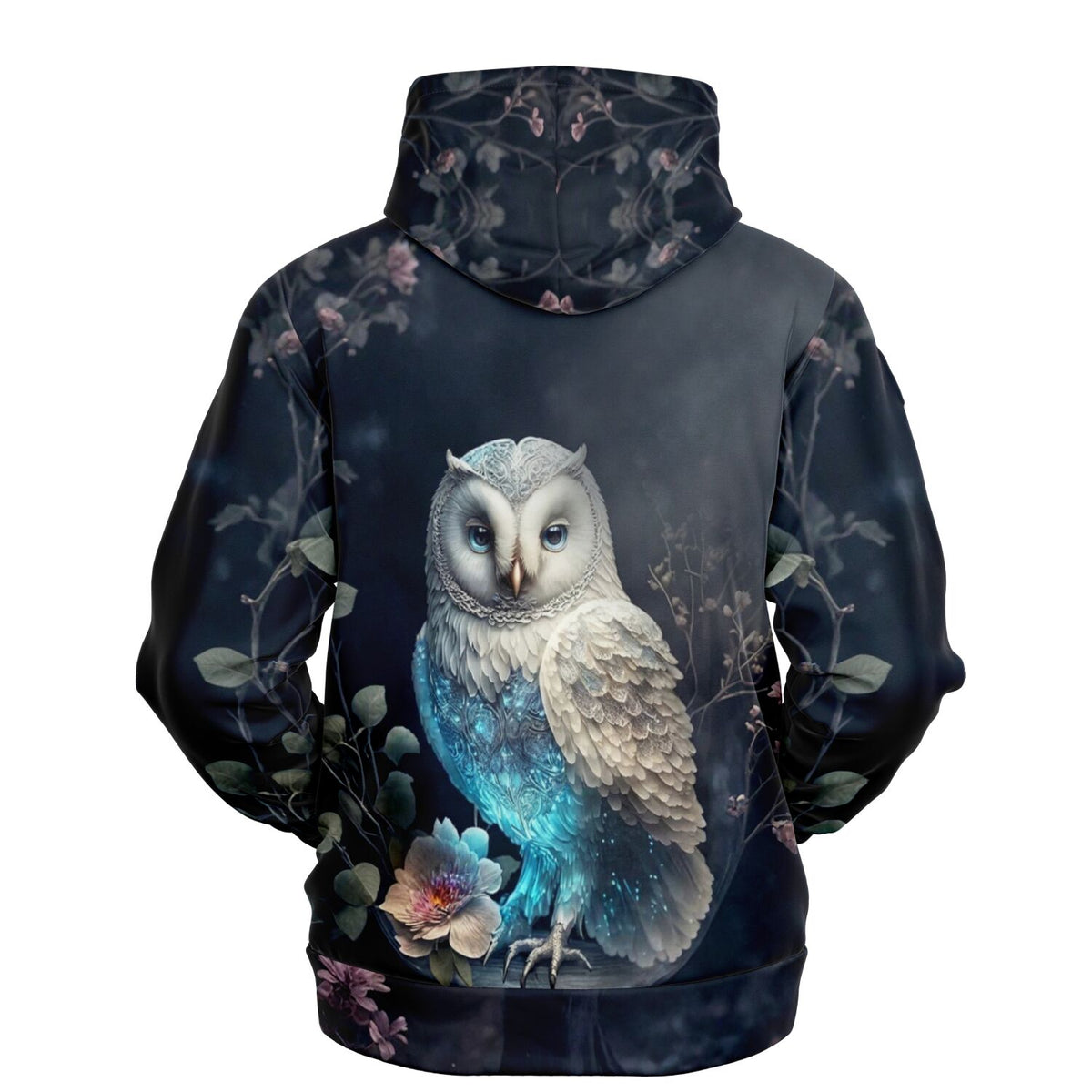 Dreamer Hoodie mit weißer Eule und floralem Design, inspiriert von Diamond Painting Motiven für Kunstliebhaber