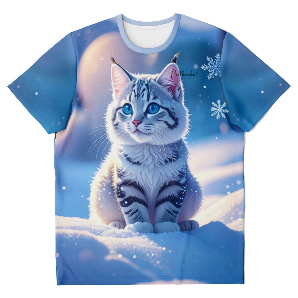 T-Shirt mit Schneegeist Katzenmotiv, ideal für Fans von Malen nach Zahlen und Diamond Painting, winterliches Design