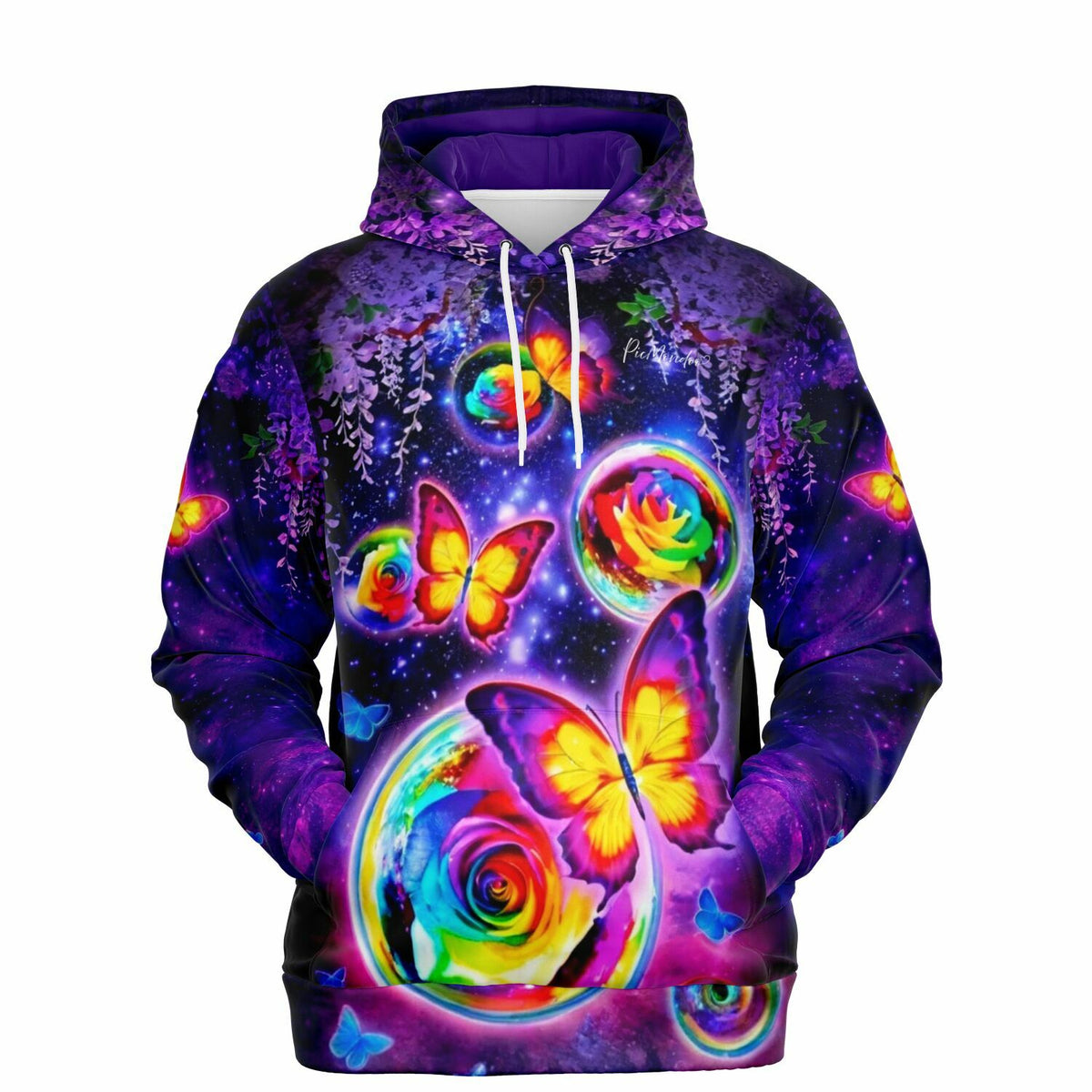 Dreamer Hoodie Schmetterlingstanz im Mondschein mit bunten Schmetterlingen und Rosen im Diamond Painting Stil