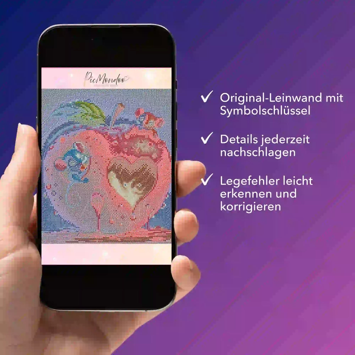 Digitale Diamond Painting Bildmappe als PDF auf Smartphone für die einfache Kontrolle deines Diamanten Painting Motivs
