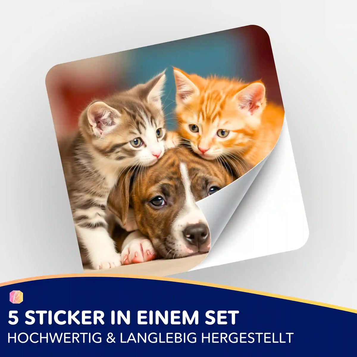 5er-Set Sticker Friends for Life mit süßen Katzen und Hund, passend für Diamond Painting Organisation und Bastelzubehör
