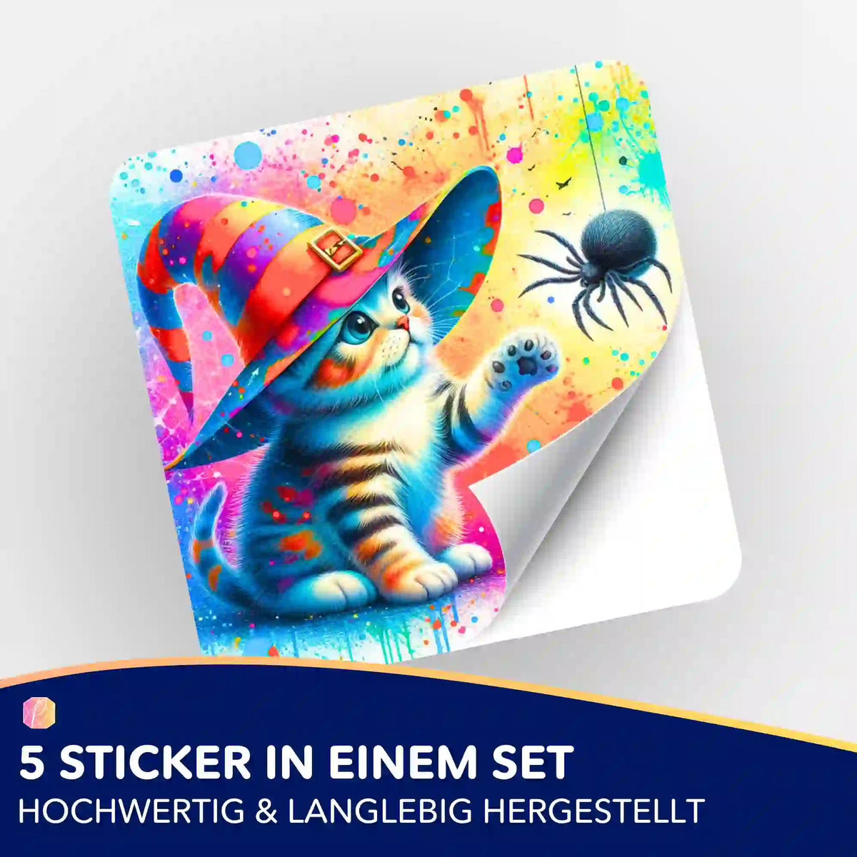 5er-Set Sticker Kitty Cat Zauberkatze mit Hexenhut für Diamond Painting Zubehör und Bastelsets
